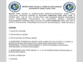 MERSİN TENİS YELKEN ve YÜZME KULÜBÜ DERNEĞİ  OLAĞANÜSTÜ GENEL KURUL İLANI 